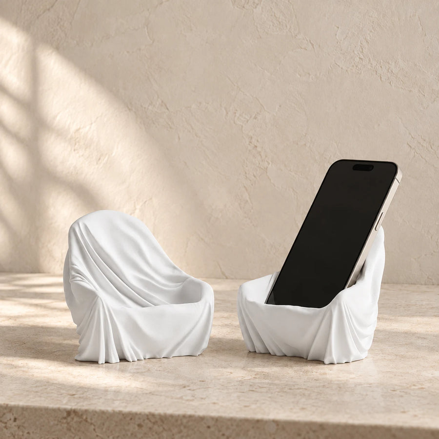 3CHIC The Chair phone stand in White plant-based PLA, made in Dubai