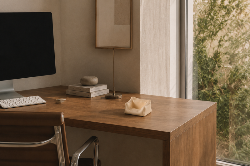 Minimalist desk setup with phone stand, tablet stand and earbuds stand, plant-based PLA, made in Dubai