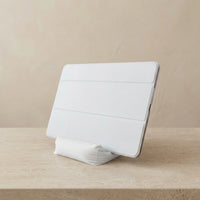 3CHIC The Sofa tablet stand in White plant-based PLA, Tablet size, holding a tablet
