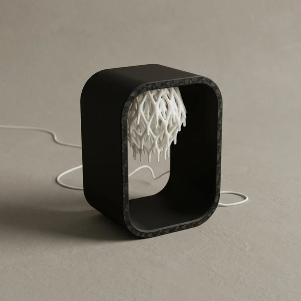 3CHIC The Frame lamp, black frame with a white lattice, USB powered LED, made in Dubai