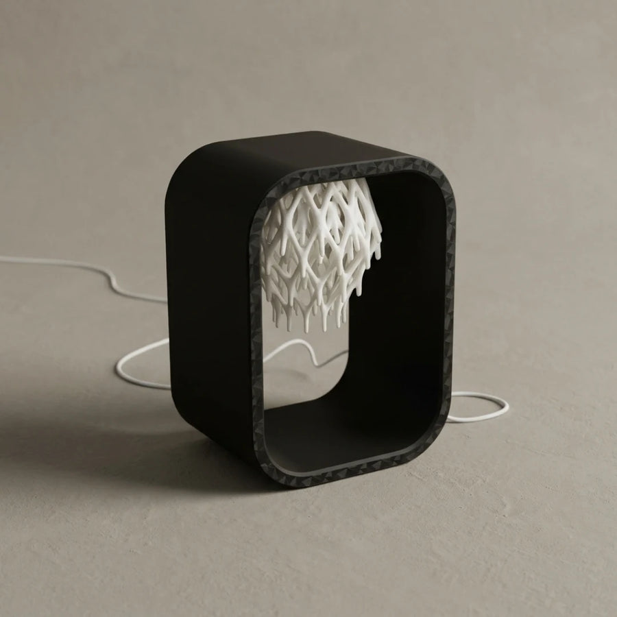 3CHIC The Frame lamp, black frame with a white lattice, USB powered LED, made in Dubai