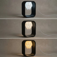 3CHIC The Frame lamp, black frame with a white lattice, USB powered LED, made in Dubai